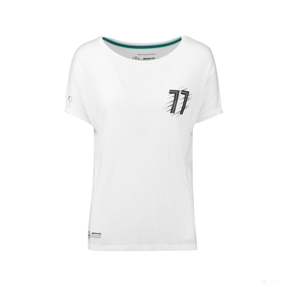 Mercedes Womens T-shirt, Valtteri Bottas 77, White, 2018