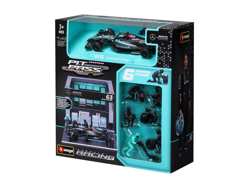 Mercedes model kit, pit pass, bburago, 1:43, George Russell, #63, W15 E