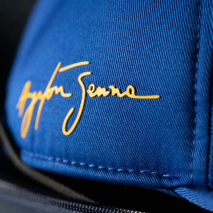 Ayrton Senna cap, Nacional, original 1984, with fabric hard case, blue
