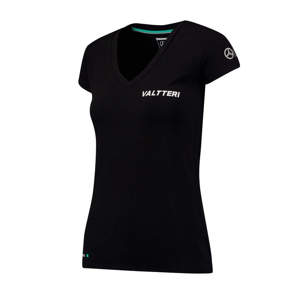 Mercedes Womens T-shirt, Valtteri Bottas 77, Black, 2017