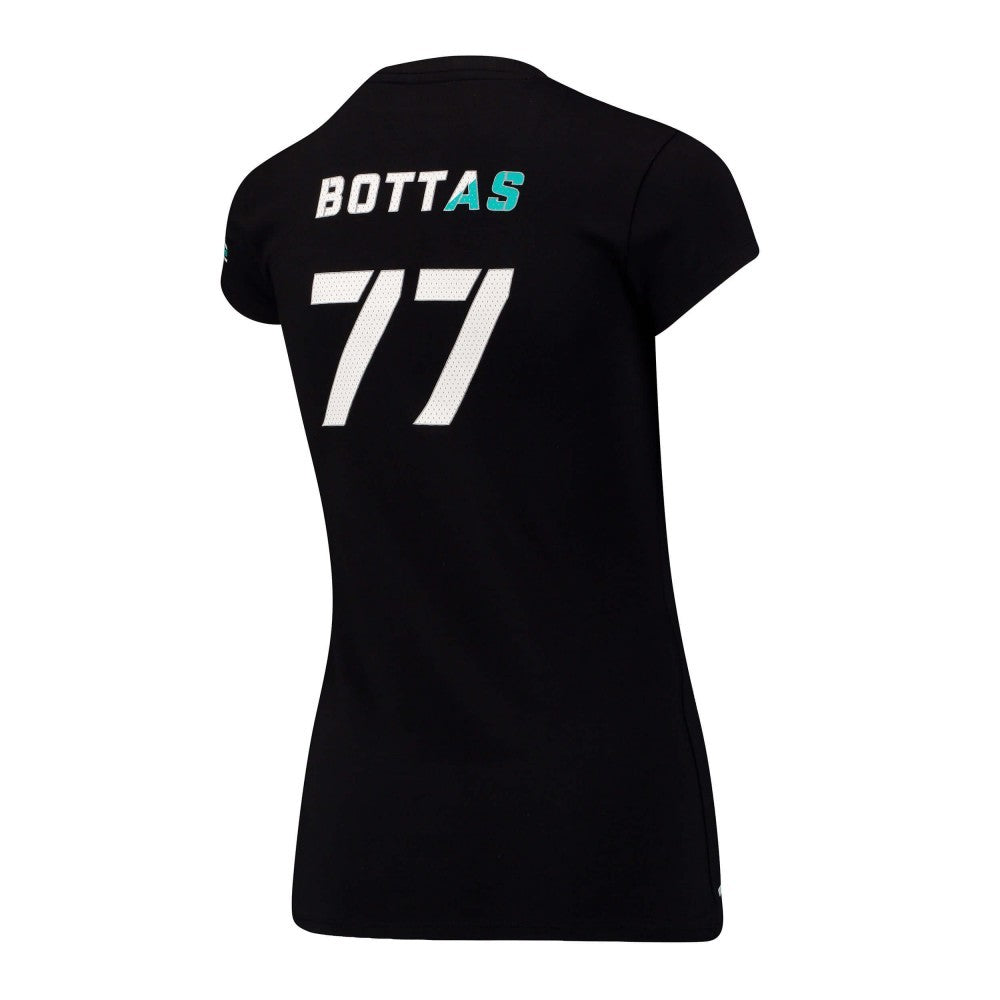 Mercedes Womens T-shirt, Valtteri Bottas 77, Black, 2017