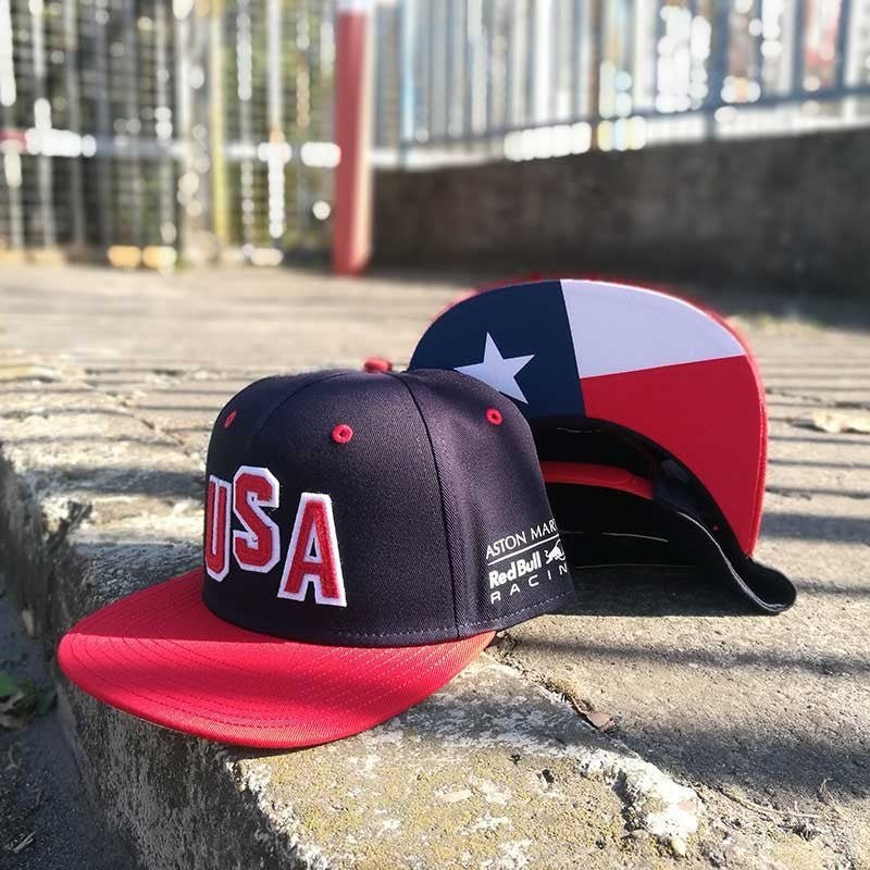 Red Bull Flatbrim Cap, USA GP, Adult, Blue, 2018