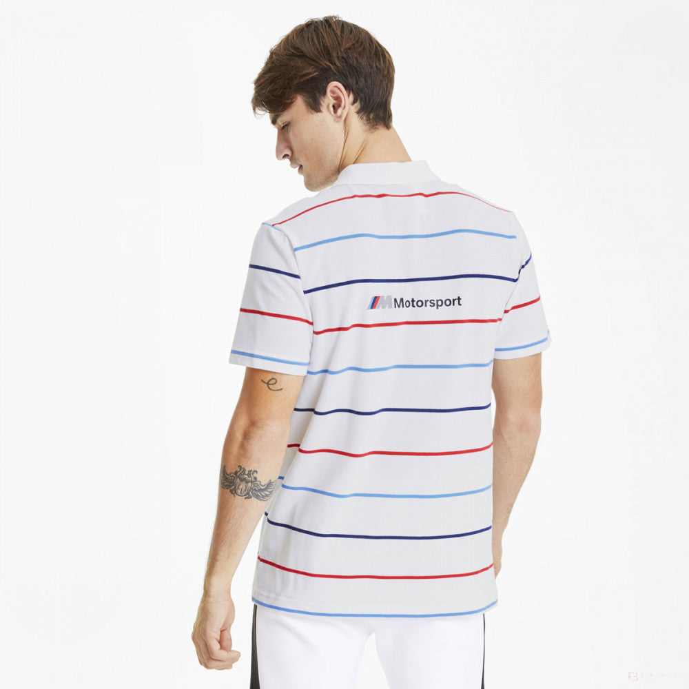 BMW T-shirt, Puma BMW MMS Striped Round Neck, White, 2020