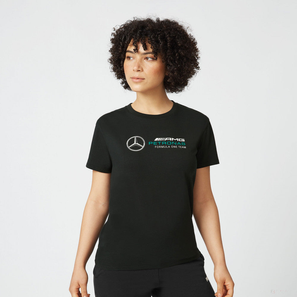 Mercedes Womens T-Shirt, Large Logo, Black, 2022