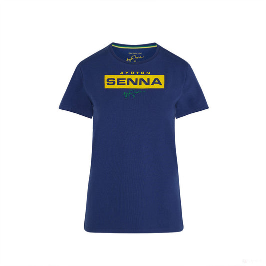 Ayrton Senna Womens T-shirt, Logo, Blue, 2021