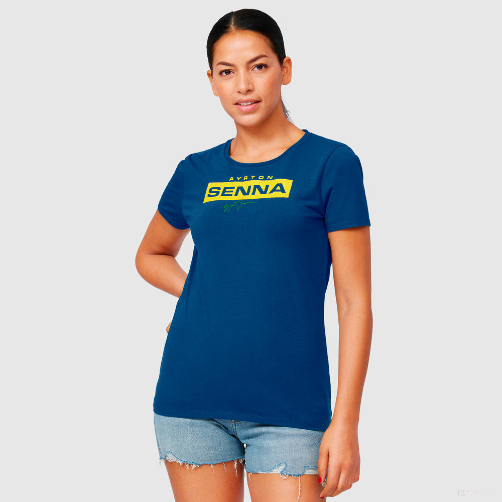 Ayrton Senna Womens T-shirt, Logo, Blue, 2021