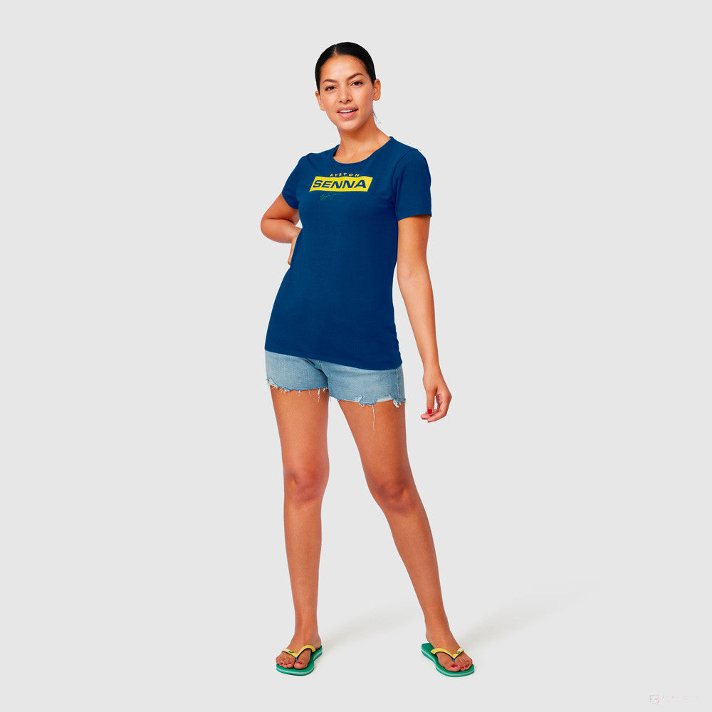Ayrton Senna Womens T-shirt, Logo, Blue, 2021