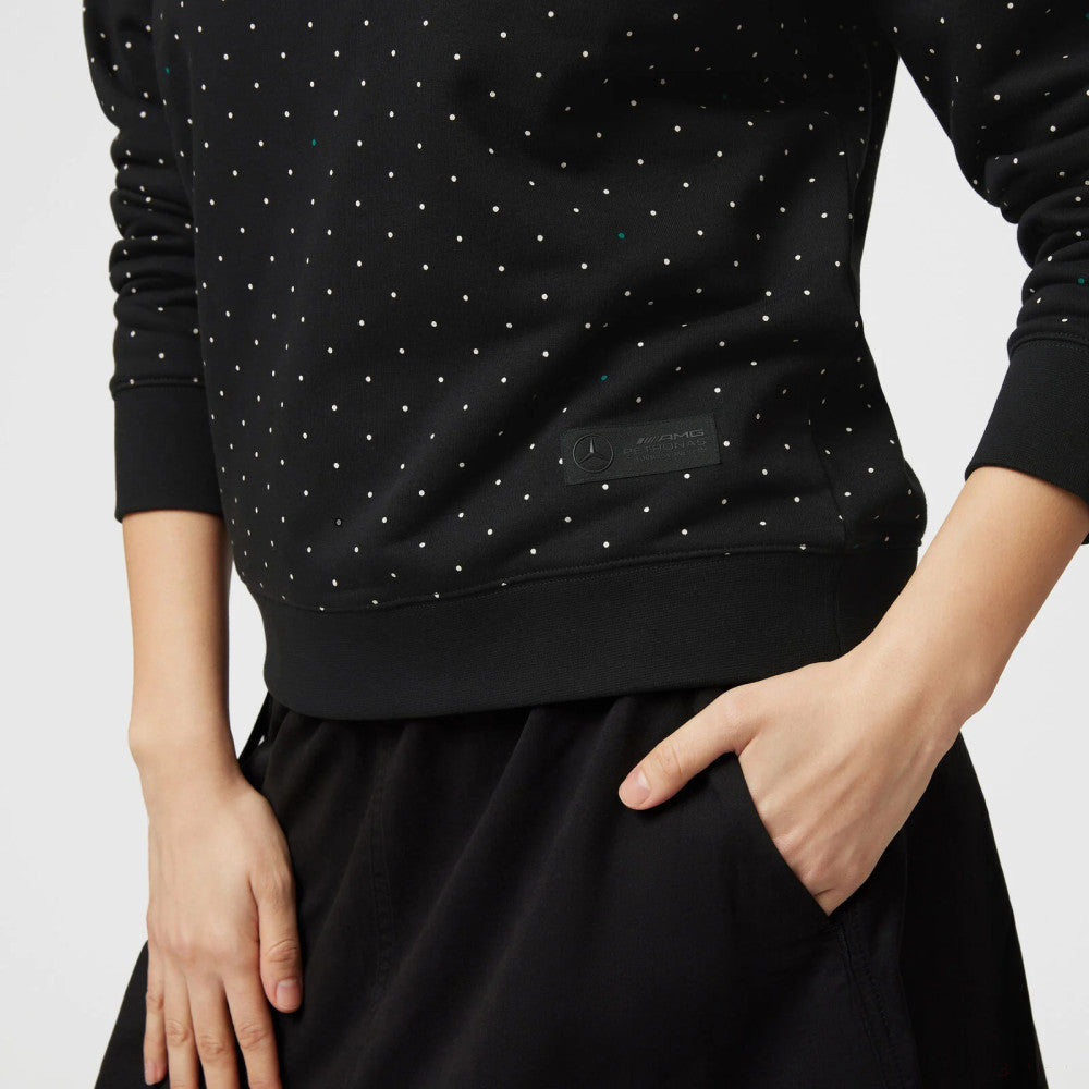 Mercedes Womens Polka Dot Crew Sweatshirt, Black