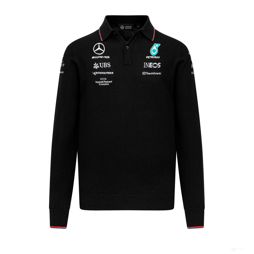Mercedes Team Knitted Long Slevee Polo, Black, 2023