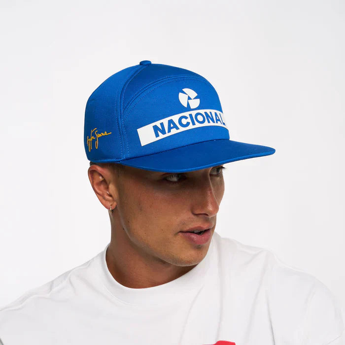 Ayrton Senna cap, Nacional, original 1984, with fabric hard case, blue